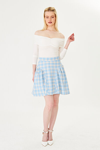 FARBE ER FASHION ΚΑΛΟΚΑΙΡΙΝΗ μπλε καρό μίνι φούστα