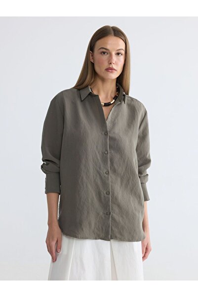 LC Waikiki Lcwaikiki classic green striped women's shirt