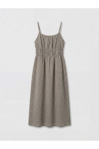 LC Waikiki NEVAVM με τη διαφορά LCWAIKIKI Κλασικό καφέ τετράγωνο γιακά καρό φ...