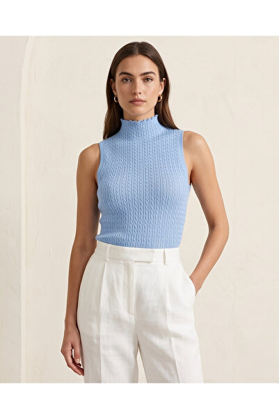 Trend Kapında Καλοκαιρινή Πλεκτή Μπλούζα με Σχέδιο Κοτσίδας