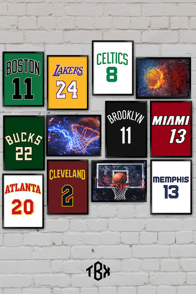 tablomaxtbx 12 Parça Basketbol Forma Koleksiyonları NBA Takım Nostalji Spor D...