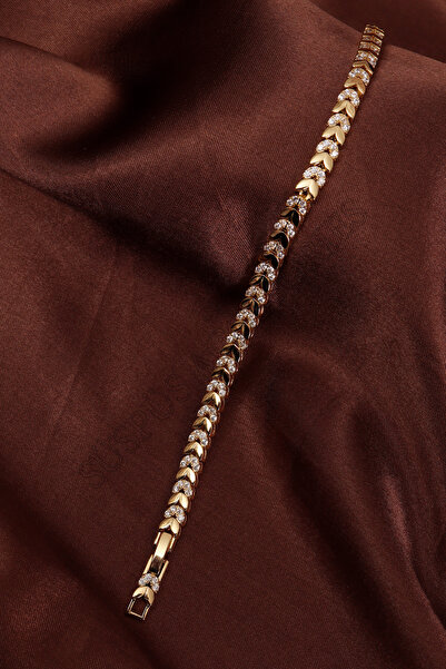 Süspüs Accessories 14k Xuping Gold Renk Zirkon Taşlı Başak Modeli Bileklik 17...