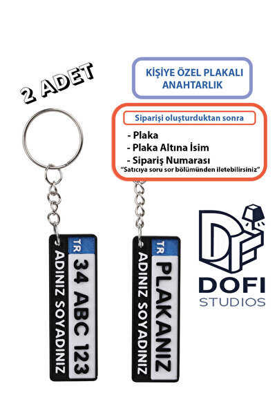 DOFİ Kişiye Özel Plaka Anahtarlık Çiftli Set (2 Adet) - İsimli ve Plakalı Ara...
