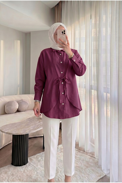 HİFADEN Women's Elegant Button Detailed Design Tie-Up Comfortable Stylish Hij...