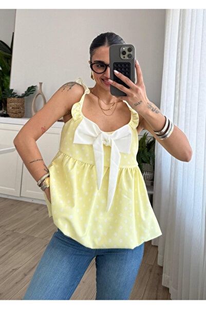 My Blog Κίτρινη μπλούζα με φιόγκο και πουά - 8435