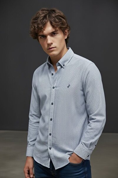 Sarar Πουκάμισο Interview Goias με κουμπιά στο γιακά, με λεπτές ρίγες, από βα...