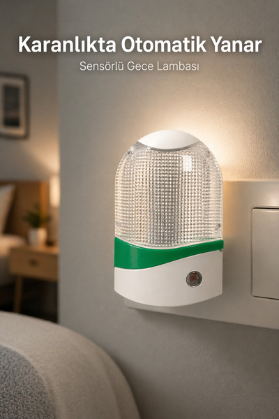 Edison Işık Sensörlü Gece Lambası Priz Tipi Otomatik Yanan Led Gece Lambası B...