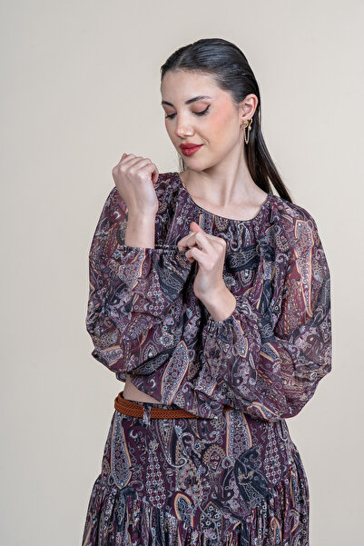 MissVina Μπλούζα σιφόν με στρογγυλή λαιμόκοψη και ελαστική μέση 70060