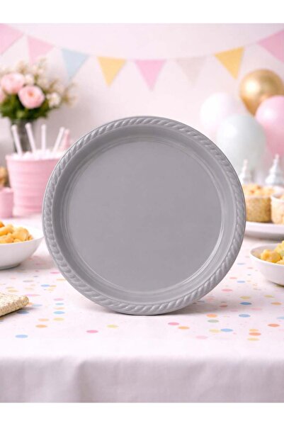 Parti Adresi Plastik Tabak Doğum Günü Parti Tabağı Gümüş 21 cm 25'li
