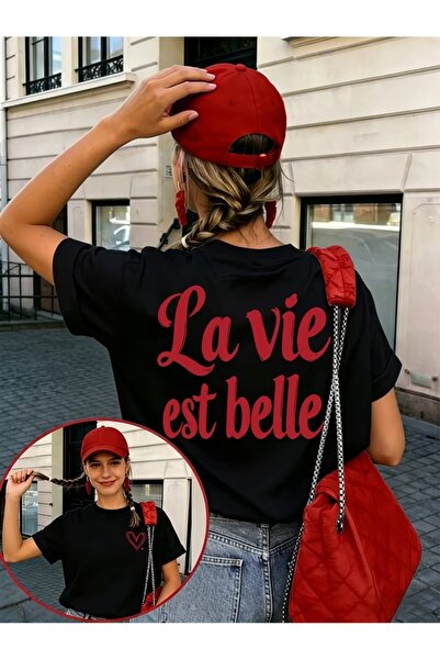 puolikuu Μπλουζάκι Unisex άνετης εφαρμογής Tshrit la vie με στάμπα καρδιάς