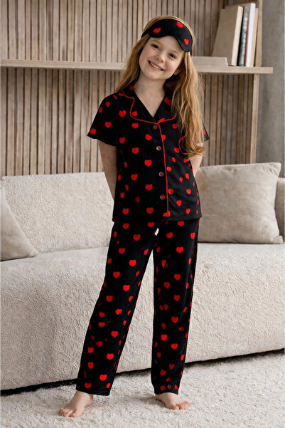 zahider Κοριτσίστικο βαμβακερό σετ πιτζάμες με κουμπιά και σχέδιο καρδιάς, με...