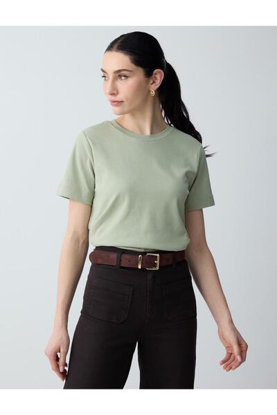 Jimmy Key Μπλουζάκι Ada Tea Green 100% βαμβακερό κοντομάνικο βασικό πλεκτό μπ...