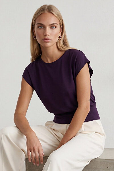 Trend Alaçatı Stili Μπλούζα με λαιμόκοψη ποδηλάτου και κορσάζ στη μέση σε χρώ...