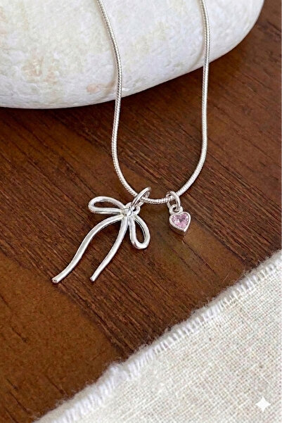 Si moda Fiyonk Pembe Kalp Detaylı Pinterest İtalyan Zincir Çelik Kolye