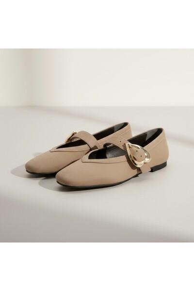 KS KADİR SARAÇ Suede Soft Women's Ballet Shoes with Buckle
