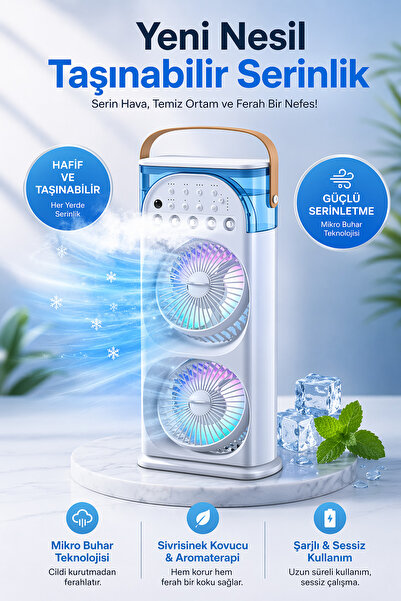 FaroxTech 3'ü 1 Arada Taşınabilir Portatif Klima - Hava Soğutucu, Nemlendiric...
