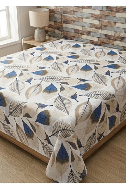 mihriban Μονό και διπλό βαμβακερό σεντόνι με σχέδιο φύλλων, χωρίς λάστιχο (ΜΟ...