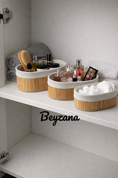 BEYZANA 3’lü Oval Pinterest Stil Bambu Sepet | Çok Amaçlı Kullanım | Bambu Ha...