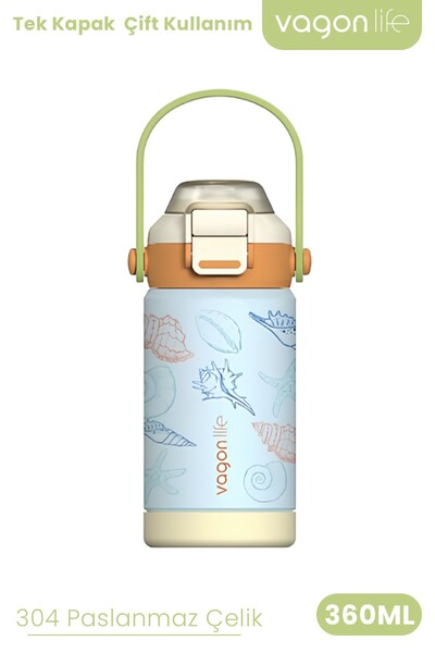 Vagonlife 360 ML Çocuk Termosu Tek Kapak Çift Kullanım Pipetli Rahat İçim Kul...