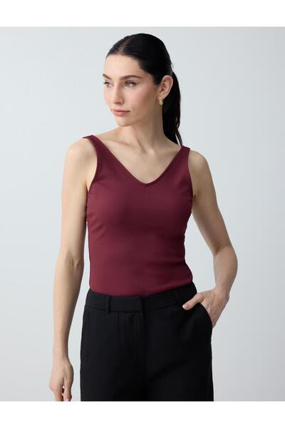 Jimmy Key Βασικό πλεκτό εσώρουχο με λαιμόκοψη V σε μπορντό χρώμα