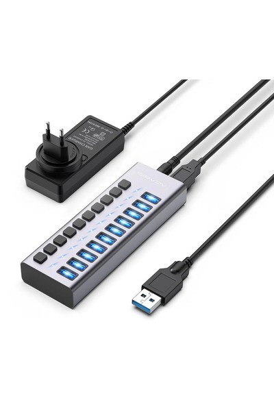 Acasis HS710 10 Port USB-A 10Gbps USB3.1,Alüminyum Kasa, 48W Güç Adaptörlü,LE...