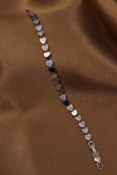 14k Xuping Silver Renk Zirkon Taşlı Kalp Model Bileklik 17 + 2 cm