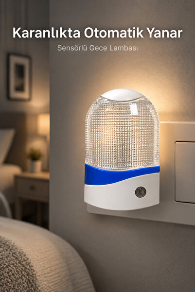 Edison Işık Sensörlü Gece Lambası Priz Tipi Otomatik Yanan Led Gece Lambası B...
