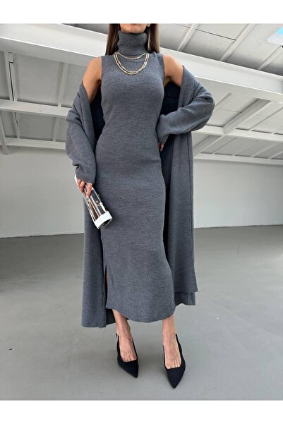 DAĞON'S Fishnecklace Detailed Fishnecklace Dress with Cut-Outs - Long Shawl C...