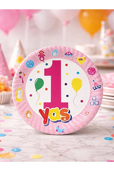 Parti Adresi 1 Yaş Doğum Günü Parti Tabağı Pembe – Kız Çocuk Konsept 10 Adet