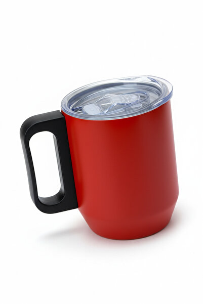 VİBEFLASK 350 ml Çelik Termos Mug - 304 Paslanmaz Çelik Şeffaf Kapaklı Ofis K...