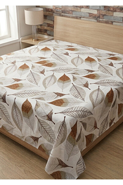 mihriban Μονό και διπλό βαμβακερό σεντόνι με σχέδιο φύλλων, χωρίς λάστιχο (ΜΟ...