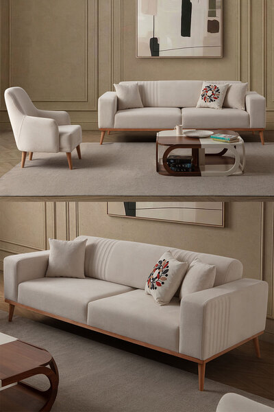 indes home Regnar 3+1 Koltuk Takımı Polar Kumaş Krem