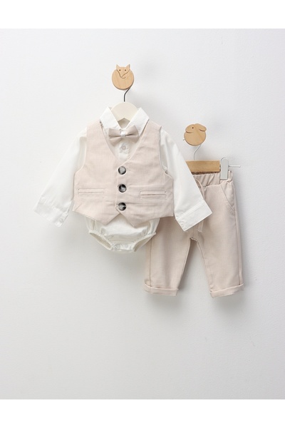 MiniKids Κομψό κοστούμι Ματέο, με κρεμ χρώμα