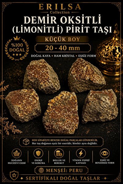 Erilsa Sertifikalı Demir Oksitli Limonitli Pirit Taşı 20-40 mm Küçük Boy Doğa...