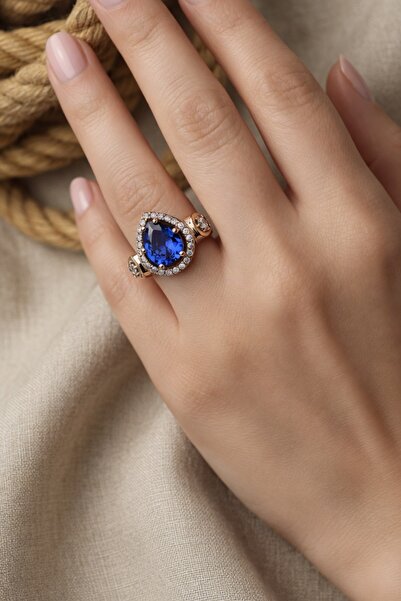 Silveranka 925 Ayar Gümüş Otantik Safir Mavi Damla Taşlı Yüzük