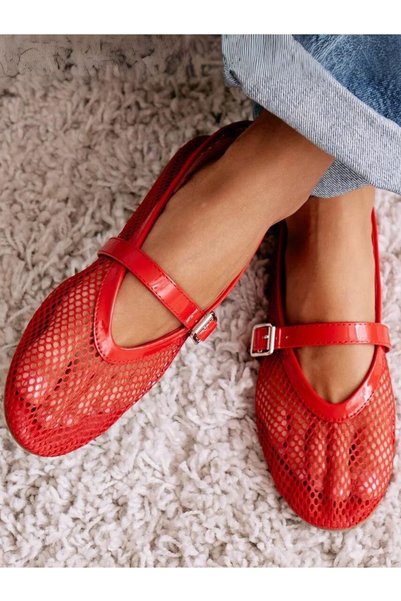 MYVOLANTE Red Women's Mesh Detail Ballerinas
