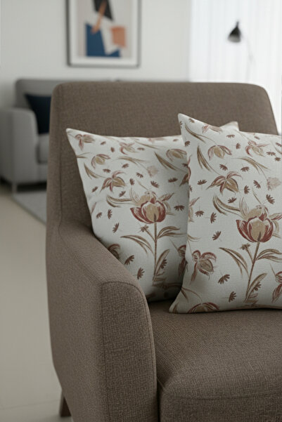 Senpai Chevron Bohemian Decorative Punch Pillow Cushion Cover 2 Pieces |   45X45 Rustic Floral Brown