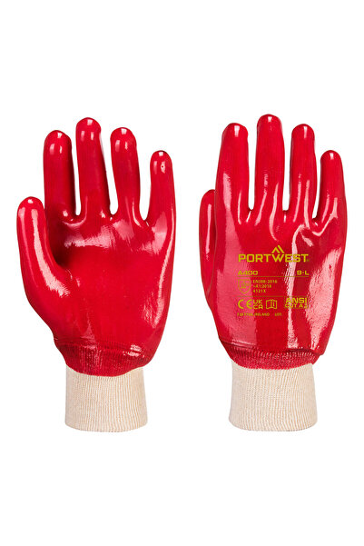 PORTWEST Grip PVC Knitwrist, rosu