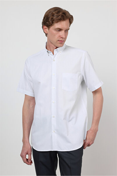 İmza Λευκό - Μπλε πουκάμισο με κουμπιά στο γιακά, κοντό μανίκι, τσέπες, άνετη...