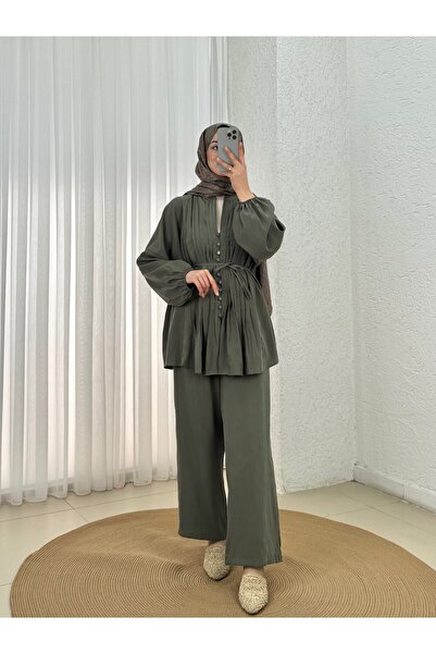 MİHRA STORE Busem Σετ Παντελονιού με Μανίκια Μπαλόνι και Ριμπ Σχέδιο - EK835 ...