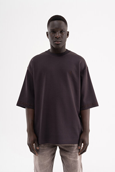 Machinist Tricou oversize pentru bărbați, cu broderie etnică, cu două fețe, m...