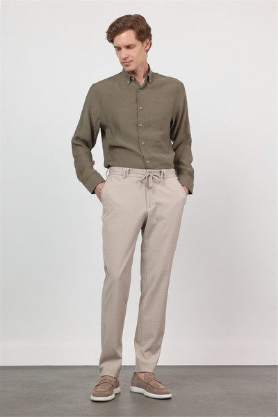 İmza Men's Dark Beige Side Pocket Textured Jogger Slim Fit Stretchy Trousers ...
