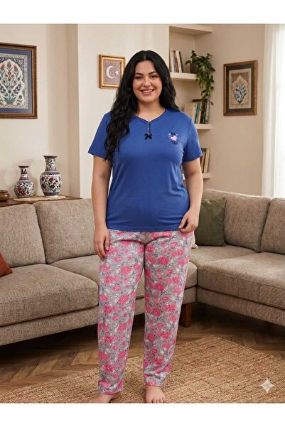 Asel Σετ πιτζάμες μεγάλου μεγέθους με κοντά μανίκια, από μαλακό χτενισμένο βα...