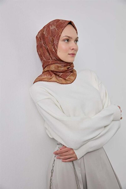 Silk Home Μαλακό κασκόλ από βαμβακερό πολυεστέρα Σχέδιο φύλλων σε καφέ σοκολά...