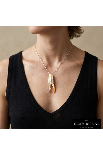 Claw Ritual Doğal Yengeç Kıskacı Kolye El Yapımı – Deniz Temalı Paslanmaz Çel...