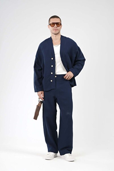 king brich Ανδρικό σετ κιμονό από μουσελίνα Oversize Fit