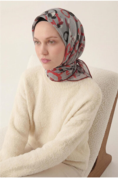 Silk Home Φουλάρι από βαμβακερό μείγμα, γκρι, με αφηρημένο γεωμετρικό σχέδιο,...