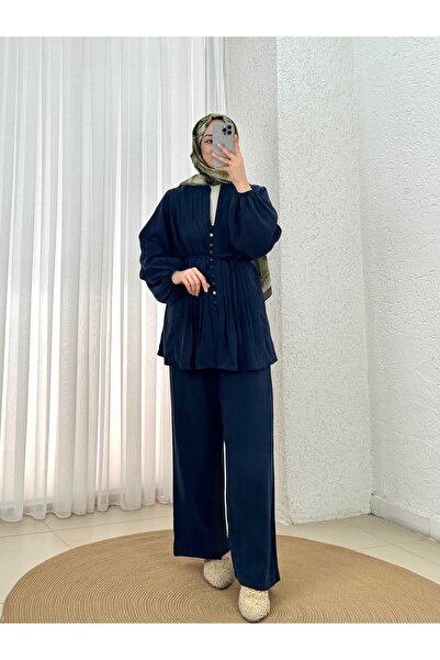 MİHRA STORE Busem Σετ Παντελονιού με Μανίκια Μπαλόνι και Ριμπ Σχέδιο - EK835 ...