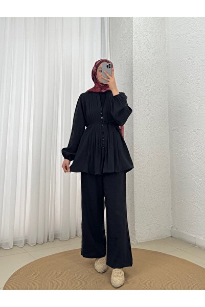 MİHRA STORE Busem Σετ Παντελονιού με Μανίκια Μπαλόνι και Ριμπ Σχέδιο - EK835 ...