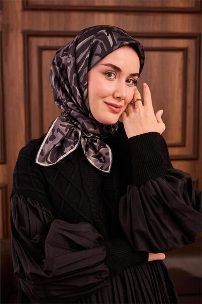 Silk Home Μεταξωτό μαντήλι από τουίλ με μαύρο-ασημί σχέδιο καμουφλάζ και κούμ...